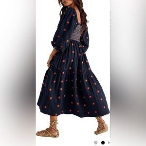 Free People Dahlia Embroidered Long Sleeve Maxi Dress. Size XS, Black Combo